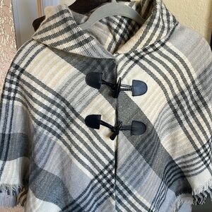 Sonoma Plaid Hooded Poncho with Toggle Closure one size
